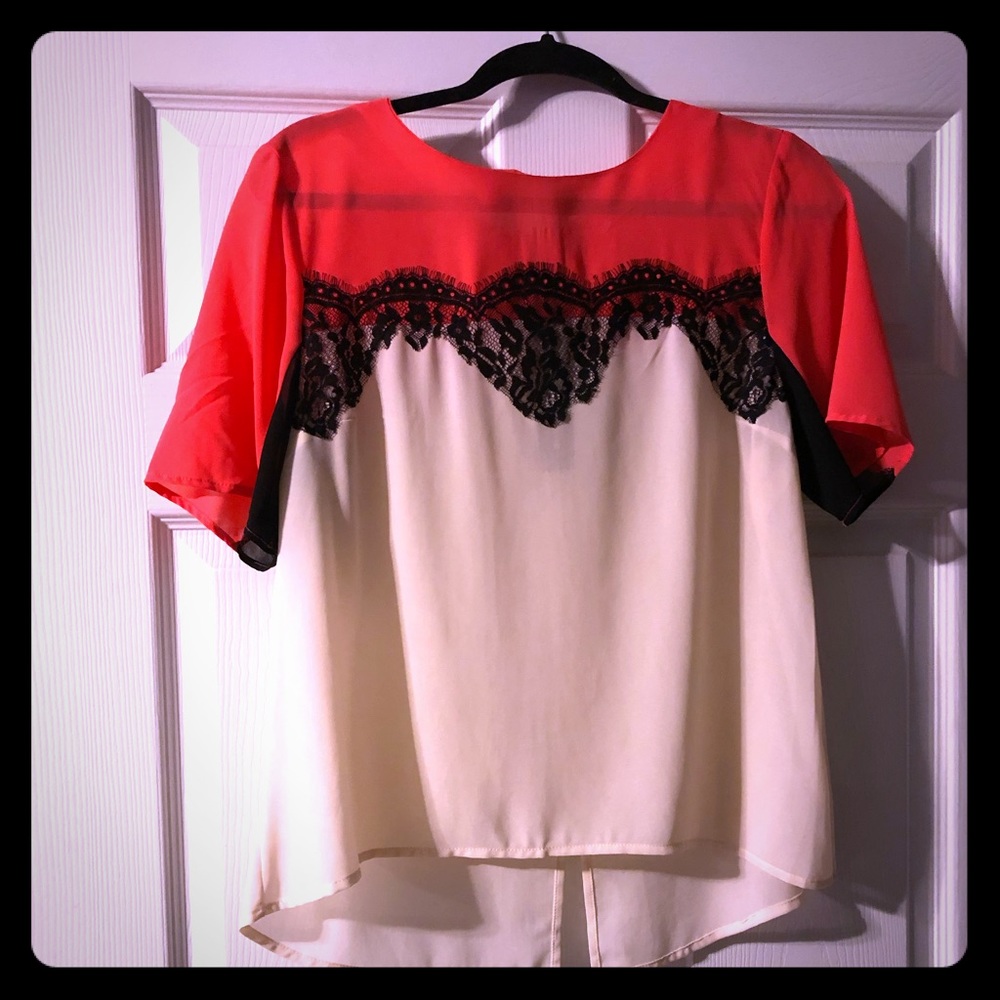 Neon lace color-blocked blouse